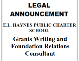 Legal announcement for a consultant role at E.L. Haynes Public Charter School.