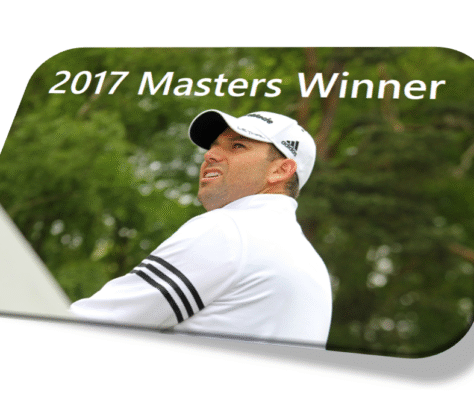Golfer wearing white celebrating 2017 Masters win.