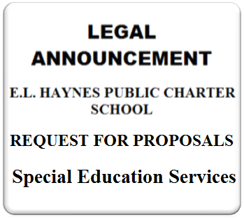 Legal announcement for special education services proposals at E.L. Haynes Public Charter School.