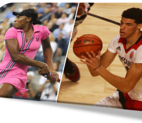 Two basketball players in action during a game.