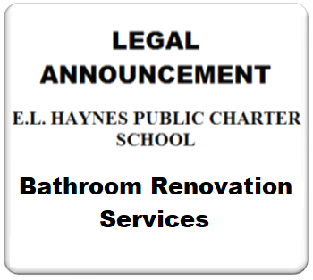 Legal announcement for bathroom renovation services at E.L. Haynes Public Charter School.