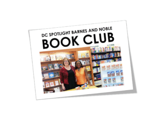 Three people smiling at a Barnes and Noble book club event in DC.