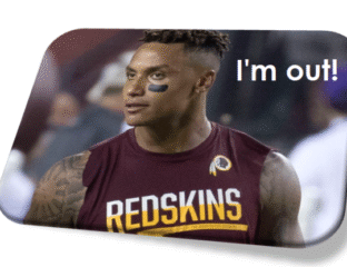 Athlete in Redskins jersey with 'I'm on' text.