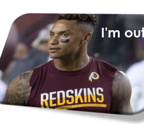 Athlete in Redskins jersey with 'I'm on' text.