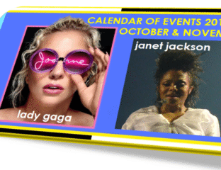 Promotional calendar image featuring Lady Gaga and Janet Jackson.