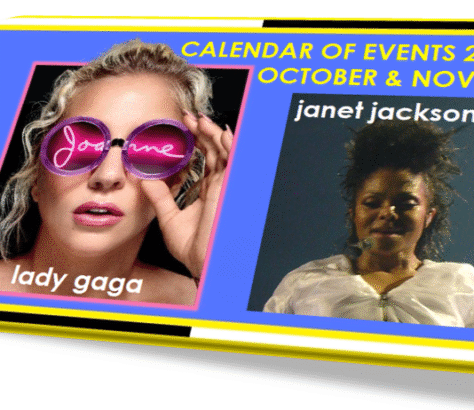 Promotional calendar image featuring Lady Gaga and Janet Jackson.