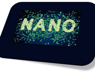 The word 'NANO' depicted with glowing green particles on a dark background.