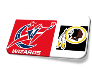 Logos of the Washington Wizards and Washington Redskins sports teams.