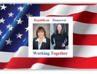 Republican and Democrat women united, working together.