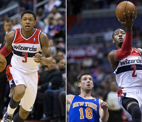 Two Washington Wizards players in action during basketball games.