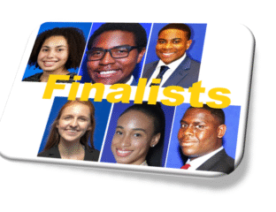 Collage of six diverse finalists with the word 'Finalists' in bold yellow across.