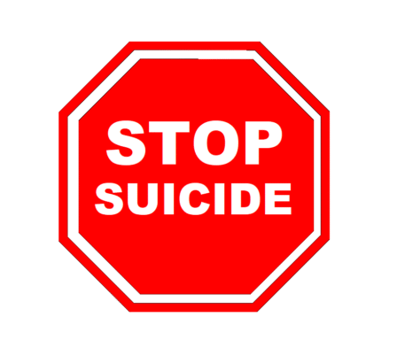 Red stop sign with the words 'STOP SUICIDE' urging prevention.