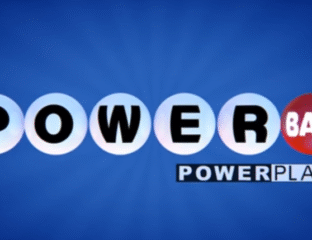 Lottery balls spelling POWER on a blue background.