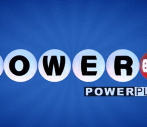 Lottery balls spelling POWER on a blue background.