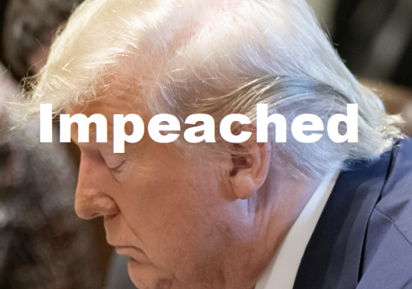 Profile of a serious man with 'Impeached' text overlay.
