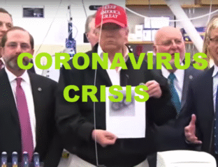 Donald Trump holding a document during a coronavirus crisis briefing.