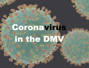 Close-up image of the coronavirus with text about its impact in the DMV area.