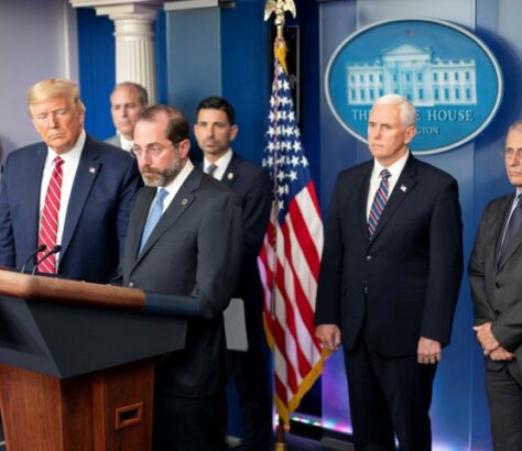 Officials speaking at a White House COVID-19 briefing.