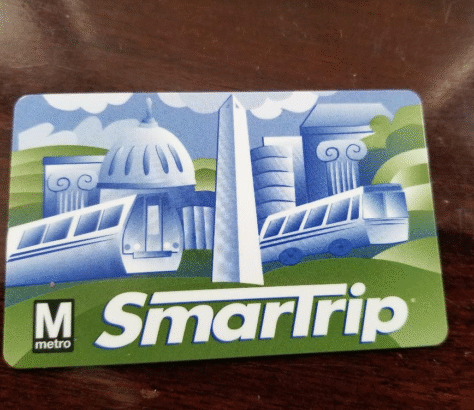 A SmarTrip card with a Washington, D.C. theme featuring landmarks.