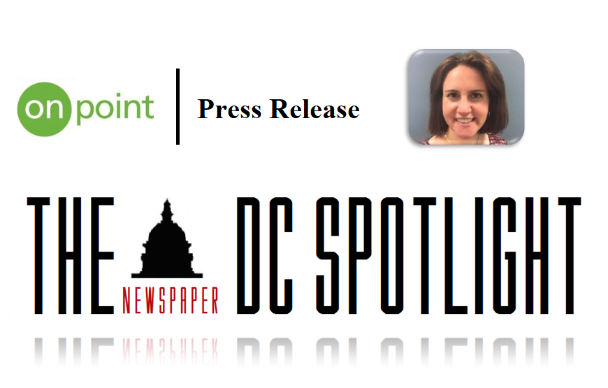 Logo collage for DC Spotlight press release featuring Capitol, newspaper, and headshot.