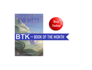 Promotional image for a book titled 'Debut' with a 'Buy Today' button and 'Book of the Month' banner.