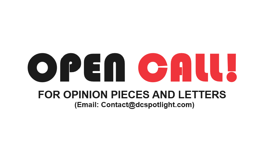 Logo for Open Call inviting opinion pieces and letters.