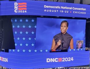 Speaker addressing the audience at the 2024 Democratic National Convention.